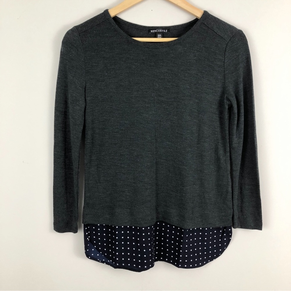 J. Crew Mercantile Mixed Media Long Sleeve Knit Top with Polka Dot Print